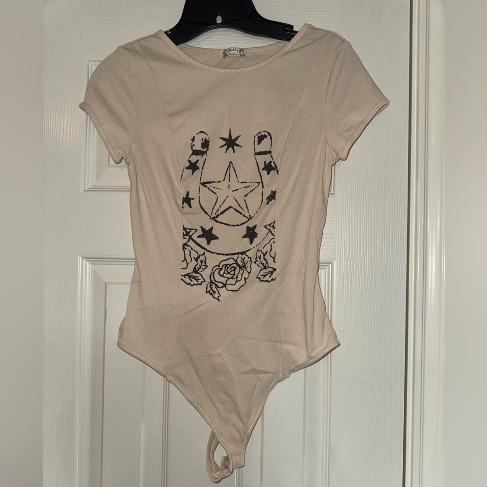 Free People Cream Graphic Bodysuit